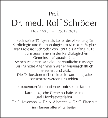 Traueranzeige von Rolf Schröder von Tagesspiegel