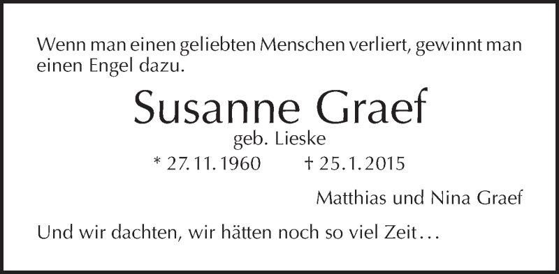  Traueranzeige für Susanne Graef vom 15.02.2015 aus Tagesspiegel