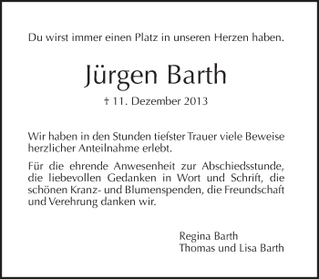 Traueranzeige von Jürgen Barth von Tagesspiegel