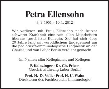 Traueranzeige von Petra Ellensohn von Tagesspiegel