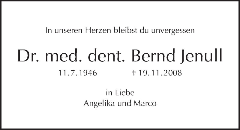  Traueranzeige für Bernd Jenull vom 19.11.2014 aus Tagesspiegel