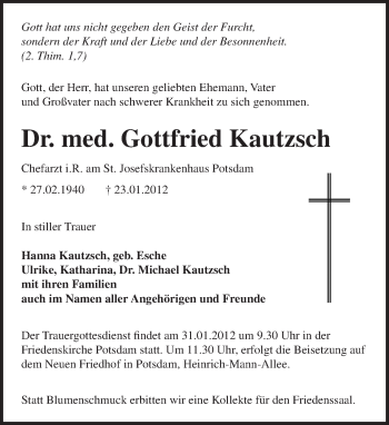 Traueranzeige von Gottfried Kautzsch von Tagesspiegel
