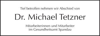 Traueranzeige von Michael Tetzner von Tagesspiegel