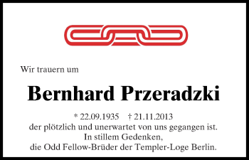 Traueranzeige von Bernhard Przeradzki von Tagesspiegel