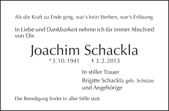 Traueranzeige von Joachim Schackla von Tagesspiegel
