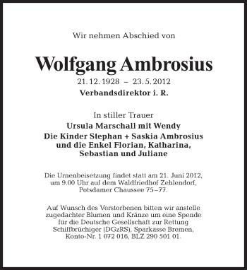 Traueranzeige von Wolfgang Ambrosius von Tagesspiegel