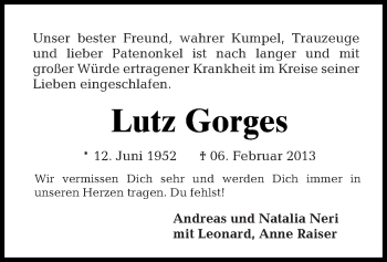 Traueranzeige von Lutz Gorges von Tagesspiegel