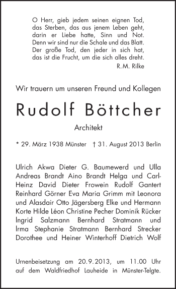 Traueranzeige von Rudolf Böttcher von Tagesspiegel