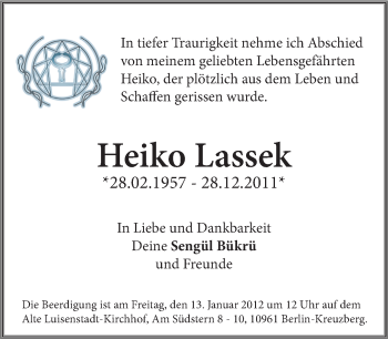 Traueranzeige von Heiko Lassek von Tagesspiegel