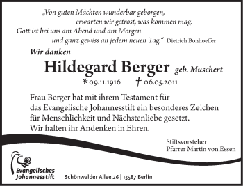 Traueranzeige von Hildegard Berger von Tagesspiegel
