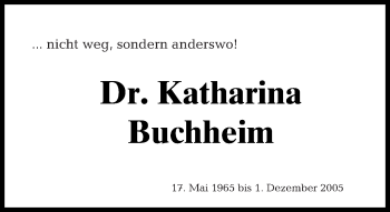 Traueranzeige von Katharina Buchheim von Tagesspiegel