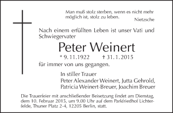 Traueranzeige von Peter Weinert von Tagesspiegel