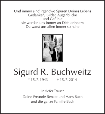 Traueranzeige von Sigurd R. Buchweitz von Tagesspiegel