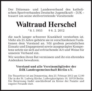 Traueranzeige von Waltraud Herschel von Tagesspiegel
