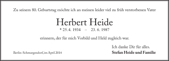 Traueranzeige von Herbert Heide von Tagesspiegel