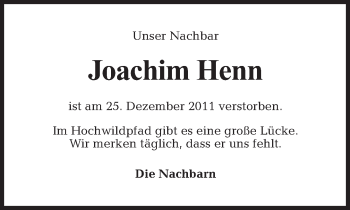 Traueranzeige von Joachim Henn von Tagesspiegel
