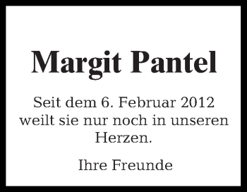 Traueranzeige von Margit Pantel von Tagesspiegel