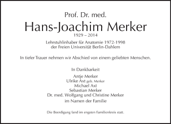 Traueranzeige von Hans-Joachim Merker von Tagesspiegel