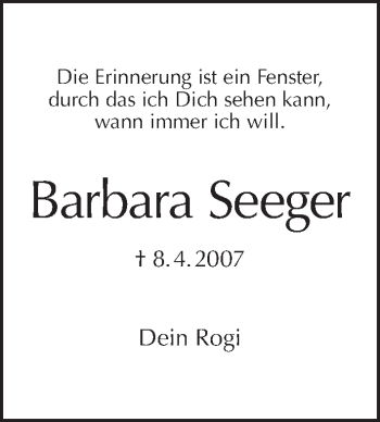 Traueranzeige von Barbara Seeger von Tagesspiegel