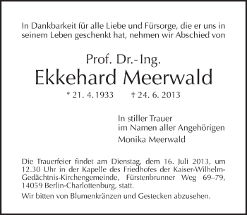 Traueranzeige von Ekkehard Meerwald von Tagesspiegel