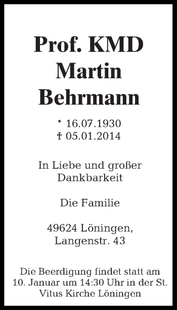 Traueranzeige von Martin Behrmann von Tagesspiegel