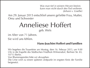 Traueranzeige von Anneliese Hoffert von Tagesspiegel