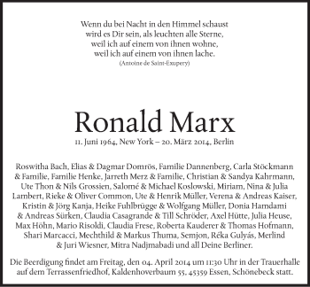Traueranzeige von Ronald Marx von Tagesspiegel