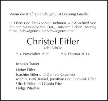 Traueranzeige von Christel Eifler von Tagesspiegel