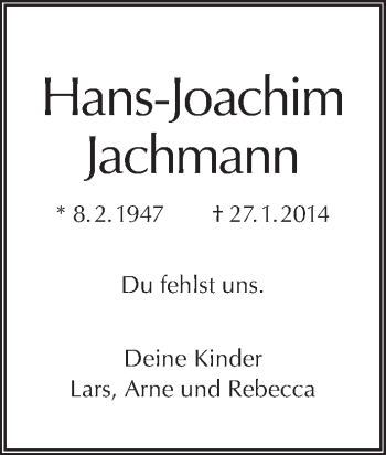 Traueranzeige von Hans-Joachim Jachmann von Tagesspiegel