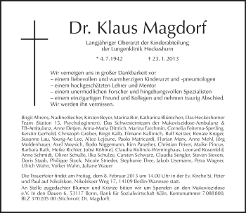 Traueranzeige von Klaus Magdorf von Tagesspiegel
