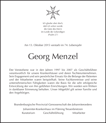 Traueranzeige von Georg Menzel von Tagesspiegel