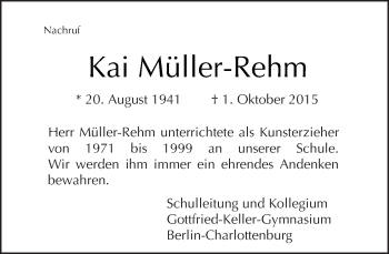 Traueranzeige von Kai Müller-Rehm von Tagesspiegel