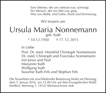 Traueranzeige von Ursula Maria Nonnemann von Tagesspiegel