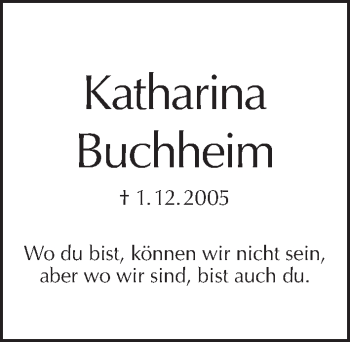 Traueranzeige von Katharina Buchheim von Tagesspiegel