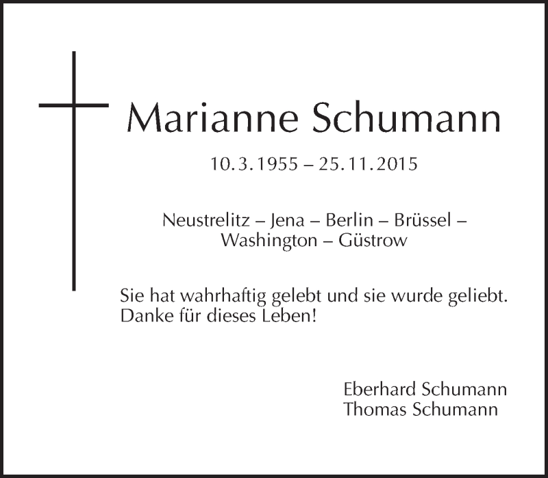  Traueranzeige für Marianne Schumann vom 06.12.2015 aus Tagesspiegel