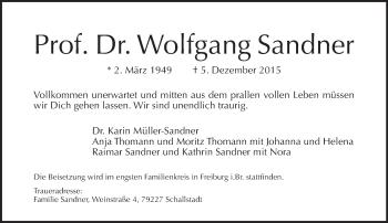 Traueranzeige von Wolfgang Sandner von Tagesspiegel