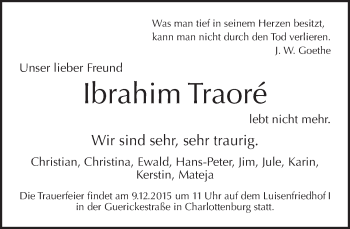 Traueranzeige von Ibrahim Traoré von Tagesspiegel