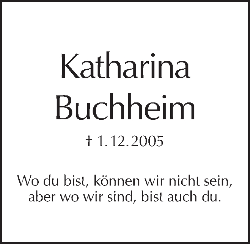  Traueranzeige für Katharina Buchheim vom 06.12.2015 aus Tagesspiegel
