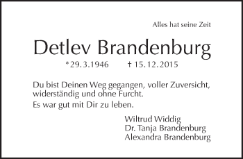 Traueranzeige von Detlev Brandenburg von Tagesspiegel