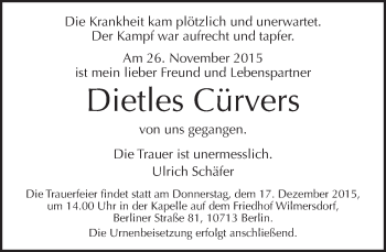 Traueranzeige von Dietles Cürvers von Tagesspiegel