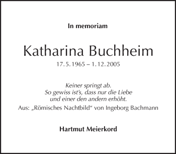 Traueranzeige von Katharina Buchheim von Tagesspiegel