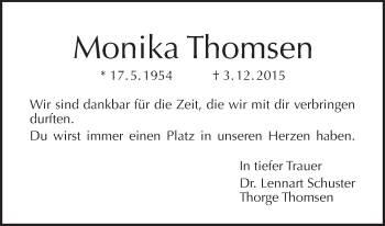 Traueranzeige von Monika Thomsen von Tagesspiegel