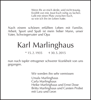 Traueranzeige von Karl Marlinghaus von Tagesspiegel