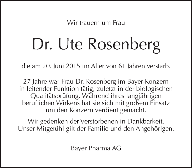  Traueranzeige für Ute Rosenberg vom 04.07.2015 aus Tagesspiegel