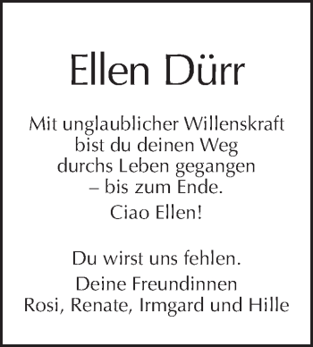 Traueranzeige von Ellen Dürr von Tagesspiegel