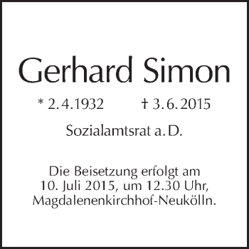 Traueranzeige von Gerhard Simon von Tagesspiegel