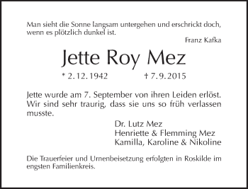 Traueranzeige von Jette Roy Mez von Tagesspiegel