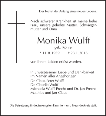 Traueranzeige von Monika Wulff von Tagesspiegel