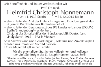 Traueranzeige von Heimfrid Christoph Nonnemann von Tagesspiegel