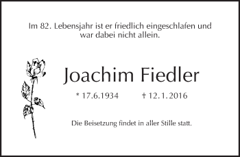 Traueranzeige von Joachim Fiedler von Tagesspiegel